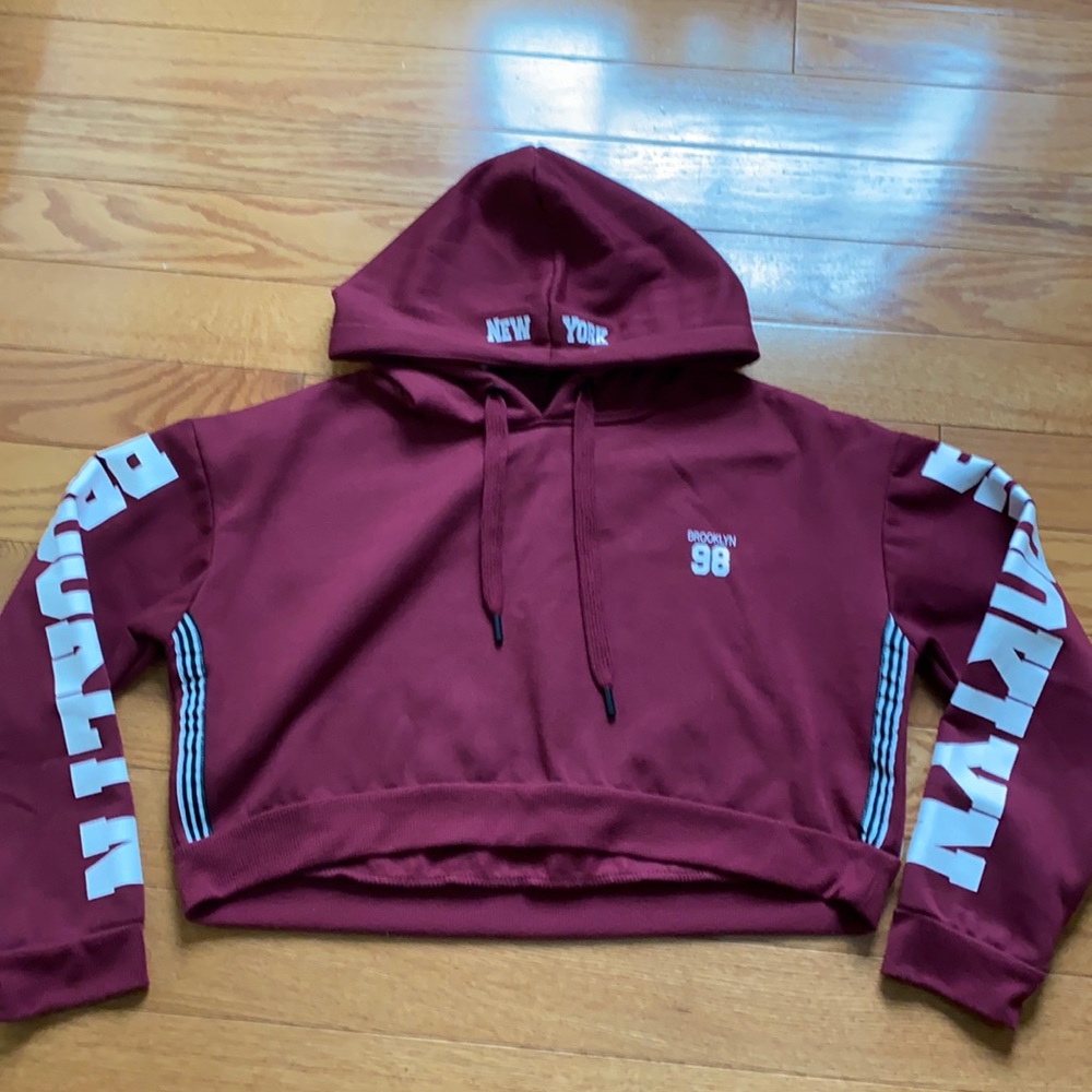 Maroon Brooklyn New York cropped hoodie